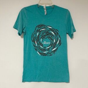 The Chosen Teal Fish School Graphic Tee‎ Bella Canvas Womens Size Small